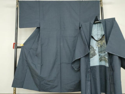 平和屋着物●男性　紬　アンサンブル　格子　正絹　逸品　AABJ3762cs