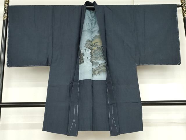 平和屋着物●男性　紬　アンサンブル　格子　正絹　逸品　AABJ3762cs