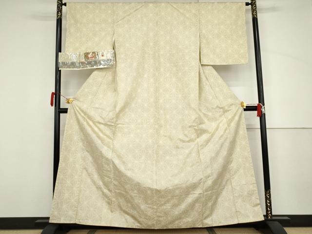 平和屋着物●本場大島紬　白大島　純手織り　麻の葉文様　葉山幸倫作　証紙付き　正絹　逸品　AABJ3764cs