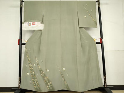 平和屋着物●本加賀友禅作家　金丸修一　訪問着　草花文　暈し染め　浜ちりめん　やまと誂製　反端付き　正絹　逸品　AABJ3766cs