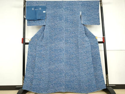 平和屋着物●上質な小紋　藍染　本場徳島　鬼しぼ縮緬　反端付き　正絹　逸品　AABJ3769cs