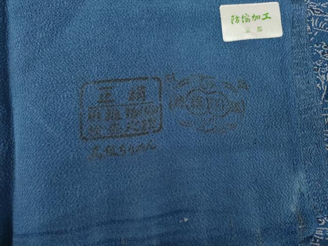 平和屋着物●上質な小紋　藍染　本場徳島　鬼しぼ縮緬　反端付き　正絹　逸品　AABJ3769cs
