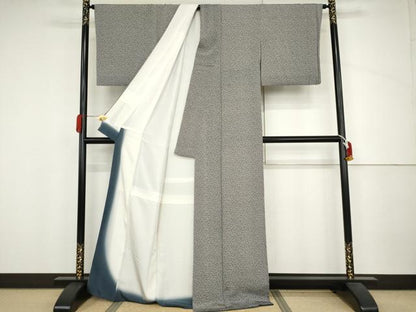 平和屋着物●江戸小紋　南天枝葉文　鬼しぼ縮緬　正絹　逸品　AABJ3772cs