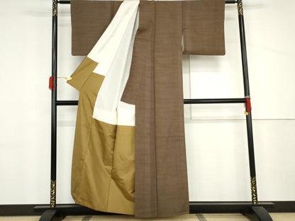 平和屋着物●白鷹お召　変わり格子　正絹　逸品　AABJ3773cs