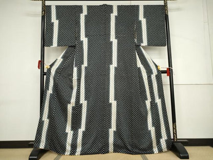 平和屋着物●上質な小紋　総絞り　変わり間道　暈し染め　黒地　正絹　逸品　AABJ3775cs