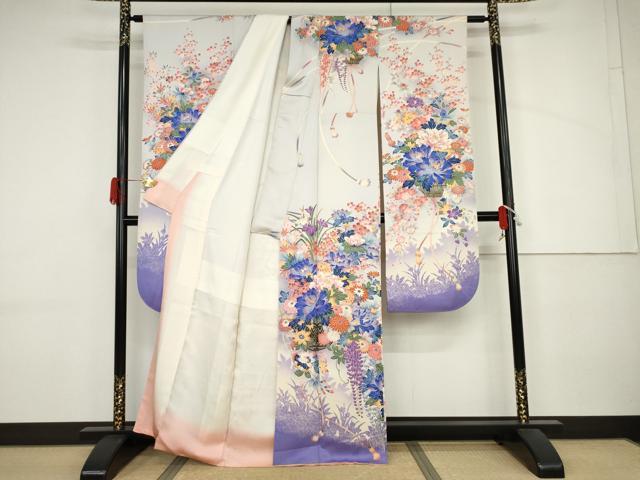 平和屋着物●豪華振袖　飾花文　暈し染め　金銀彩　正絹　逸品　AABJ3776cs