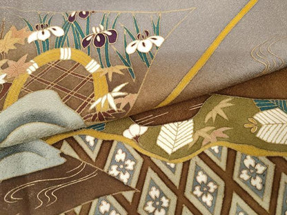 平和屋着物●世界的友禅作家　千地泰弘　訪問着　松竹梅風景文　暈し染め　金彩　正絹　逸品　AABJ3777cs