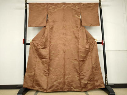 平和屋着物●上質な色無地　雲重ね文　金通し地　正絹　逸品　AABJ3778cs