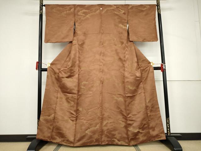 平和屋着物●上質な色無地　雲重ね文　金通し地　正絹　逸品　AABJ3778cs