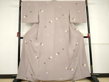平和屋着物●上質な小紋　舞梅文　金彩　正絹　逸品　AABJ3779cs