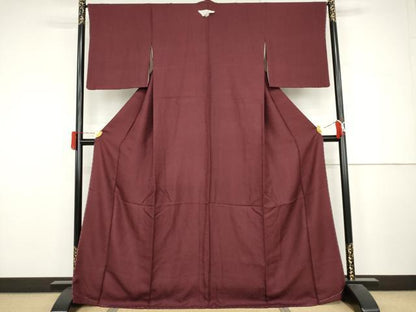 平和屋着物●上質な色無地　紋意匠　暗紅色　正絹　逸品　未使用　AABJ3782cs
