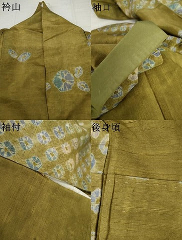 平和屋着物●上質な紬　雲絞り　草花間道　正絹　逸品　AABJ3787cs