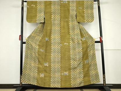 平和屋着物●上質な紬　雲絞り　草花間道　正絹　逸品　AABJ3787cs