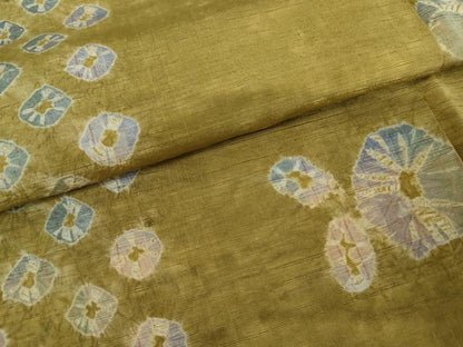 平和屋着物●上質な紬　雲絞り　草花間道　正絹　逸品　AABJ3787cs