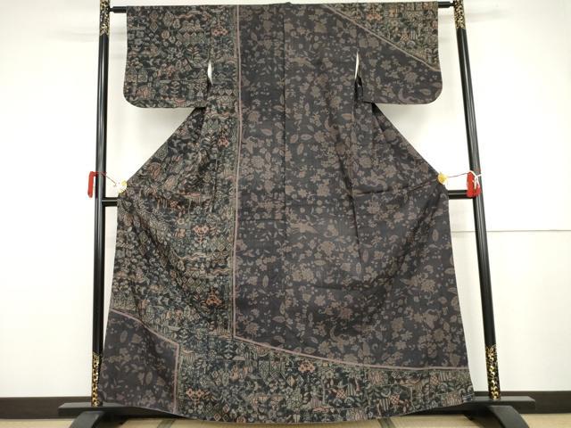 平和屋着物●生紬　訪問着　人物鳥獣文　正絹　逸品　AABJ3790cs