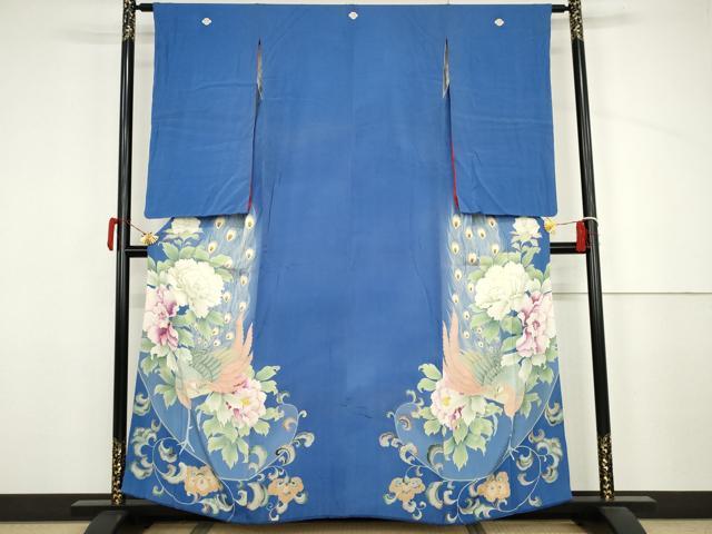 平和屋着物●アンティーク　大正ロマン　色留袖　刺繍　両褄　孔雀更紗花唐草文　金彩　正絹　逸品　AABJ3794cs