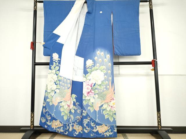 平和屋着物●アンティーク　大正ロマン　色留袖　刺繍　両褄　孔雀更紗花唐草文　金彩　正絹　逸品　AABJ3794cs
