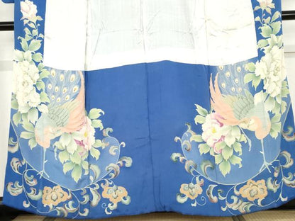 平和屋着物●アンティーク　大正ロマン　色留袖　刺繍　両褄　孔雀更紗花唐草文　金彩　正絹　逸品　AABJ3794cs