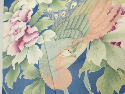 平和屋着物●アンティーク　大正ロマン　色留袖　刺繍　両褄　孔雀更紗花唐草文　金彩　正絹　逸品　AABJ3794cs