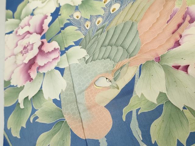 平和屋着物●アンティーク　大正ロマン　色留袖　刺繍　両褄　孔雀更紗花唐草文　金彩　正絹　逸品　AABJ3794cs