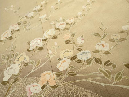 平和屋着物●訪問着　紬地　刺繍　枝花文　正絹　逸品　AABJ3795cs
