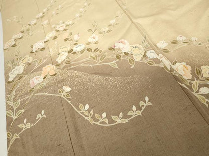 平和屋着物●訪問着　紬地　刺繍　枝花文　正絹　逸品　AABJ3795cs