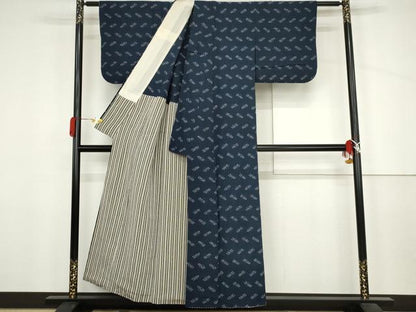平和屋着物●久留米絣　吉祥文　背抜き仕立て　綿　逸品　AABJ3797cs
