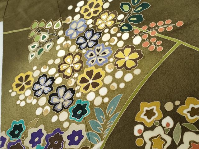 平和屋着物●訪問着　エ霞草花文　暈し染め　金彩　鬼しぼ縮緬　正絹　逸品　AABJ3799cs