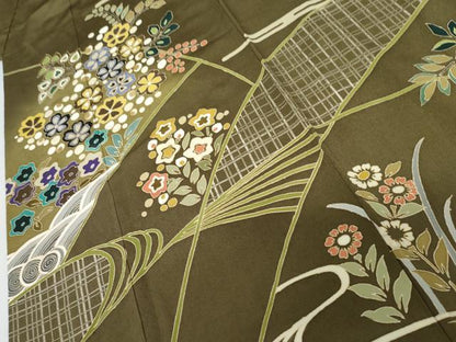 平和屋着物●訪問着　エ霞草花文　暈し染め　金彩　鬼しぼ縮緬　正絹　逸品　AABJ3799cs