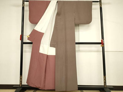 平和屋着物●江戸小紋　片身替わり　竹縞　正絹　逸品　AABJ3803cs