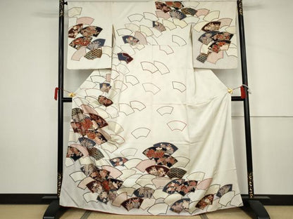 平和屋着物●訪問着　刺繍　地紙草花文　金彩　正絹　逸品　未使用　AABJ3806cs