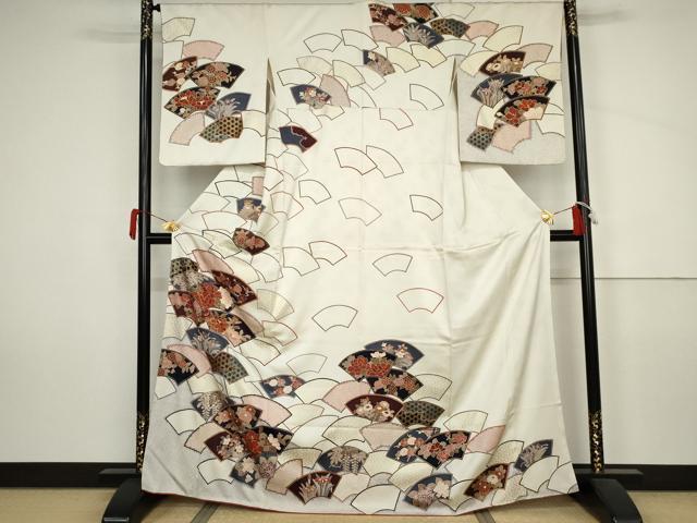 平和屋着物●訪問着　刺繍　地紙草花文　金彩　正絹　逸品　未使用　AABJ3806cs