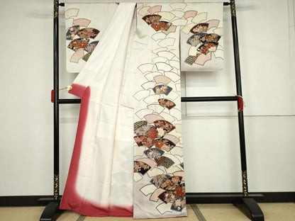平和屋着物●訪問着　刺繍　地紙草花文　金彩　正絹　逸品　未使用　AABJ3806cs