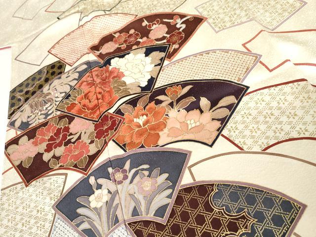 平和屋着物●訪問着　刺繍　地紙草花文　金彩　正絹　逸品　未使用　AABJ3806cs