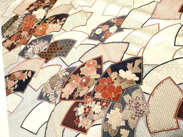 平和屋着物●訪問着　刺繍　地紙草花文　金彩　正絹　逸品　未使用　AABJ3806cs