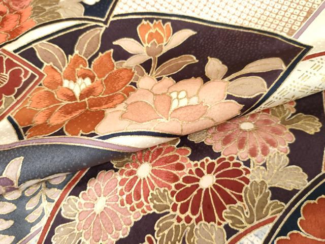 平和屋着物●訪問着　刺繍　地紙草花文　金彩　正絹　逸品　未使用　AABJ3806cs