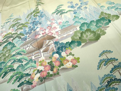 平和屋着物●手描友禅　奥田秀水　訪問着　松竹梅風景文　暈し染め　正絹　逸品　AABJ3808cs