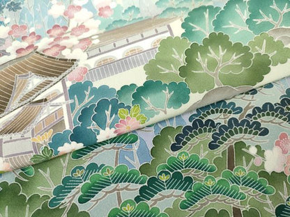 平和屋着物●手描友禅　奥田秀水　訪問着　松竹梅風景文　暈し染め　正絹　逸品　AABJ3808cs