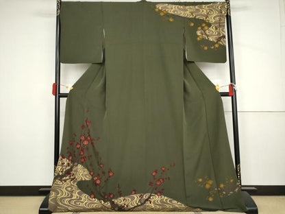 平和屋着物●訪問着　流水に枝梅　金彩　正絹　逸品　AABJ3810cs