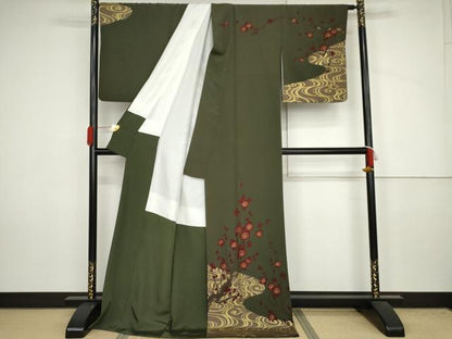 平和屋着物●訪問着　流水に枝梅　金彩　正絹　逸品　AABJ3810cs