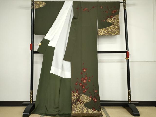 平和屋着物●訪問着　流水に枝梅　金彩　正絹　逸品　AABJ3810cs