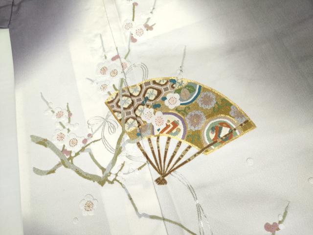 平和屋着物●中国三大刺繍　相良刺繍　総刺繍　訪問着　作家物　扇面吉祥花蝶文　暈し染め　金糸　正絹　逸品　AABJ3812cs