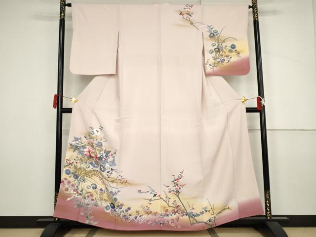 平和屋着物●訪問着　枝花文　暈し染め　金彩　正絹　逸品　AABJ3815cs