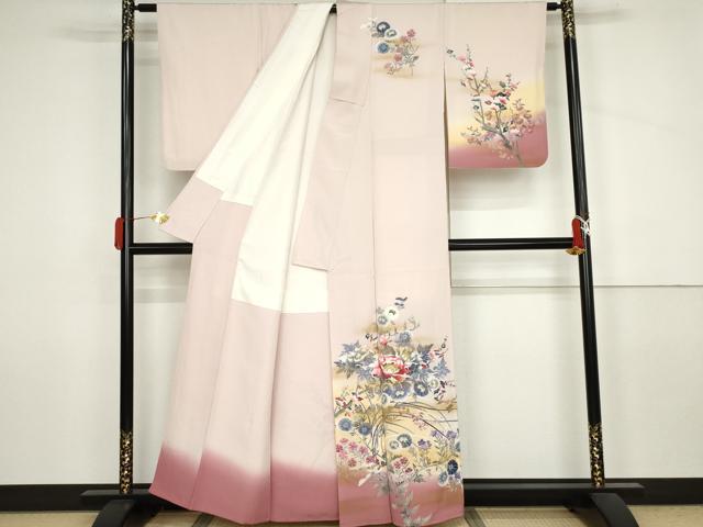 平和屋着物●訪問着　枝花文　暈し染め　金彩　正絹　逸品　AABJ3815cs