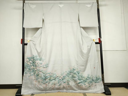 平和屋着物●豪華色留袖　友禅　作家物　刺繍　樹林文　ロング丈　正絹　逸品　AABJ3817cs