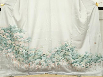 平和屋着物●豪華色留袖　友禅　作家物　刺繍　樹林文　ロング丈　正絹　逸品　AABJ3817cs
