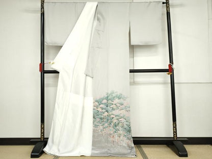 平和屋着物●豪華色留袖　友禅　作家物　刺繍　樹林文　ロング丈　正絹　逸品　AABJ3817cs