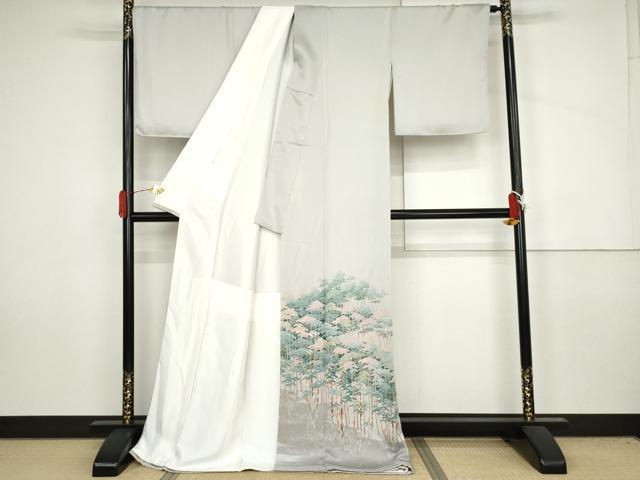 平和屋着物●豪華色留袖　友禅　作家物　刺繍　樹林文　ロング丈　正絹　逸品　AABJ3817cs