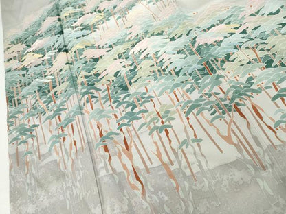 平和屋着物●豪華色留袖　友禅　作家物　刺繍　樹林文　ロング丈　正絹　逸品　AABJ3817cs