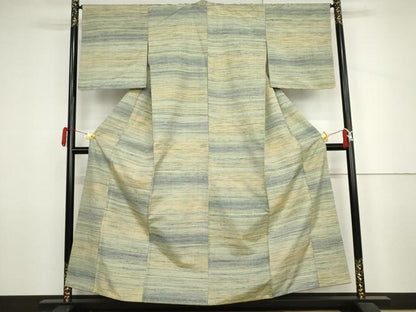 平和屋着物●上質な紬　横段文　正絹　逸品　AABJ3822cs